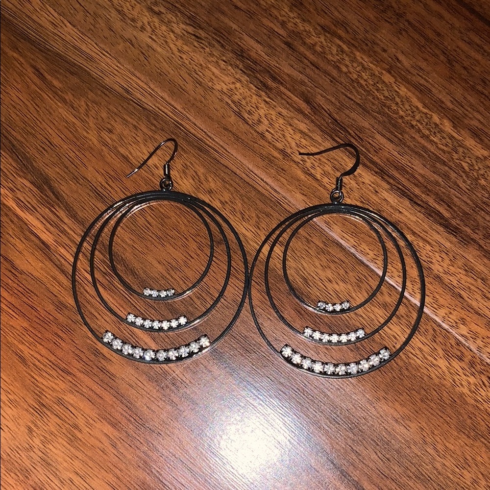 Dark Silver Geometric Hoop Earrings